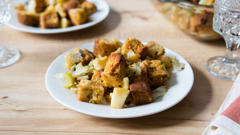 cornbread stuffing served on plate