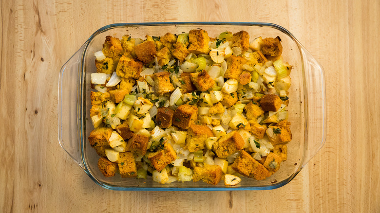 baked cornbread stuffing in dish