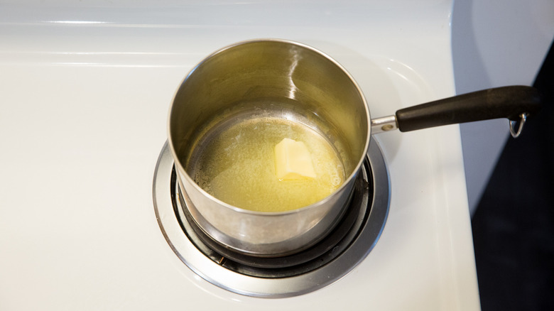 butter melting in saucepan