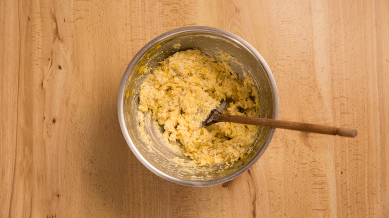 cornbread batter in mixing bowl