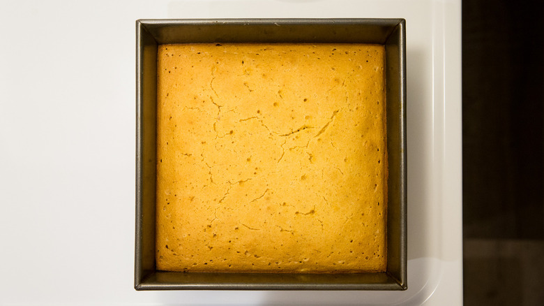 freshly baked cornbread on stove