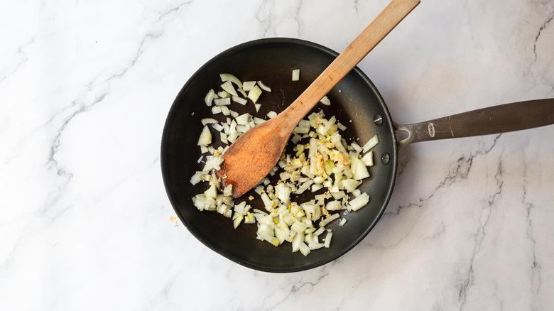 Onion and garlic in pan