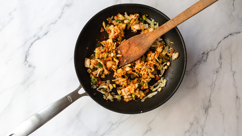 Jackfruit and seasonings in pan