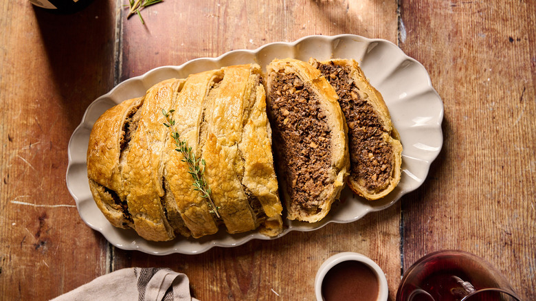 mushroom wellington on table