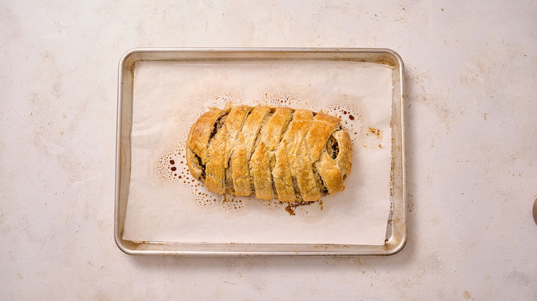 baked mushroom wellington on tray