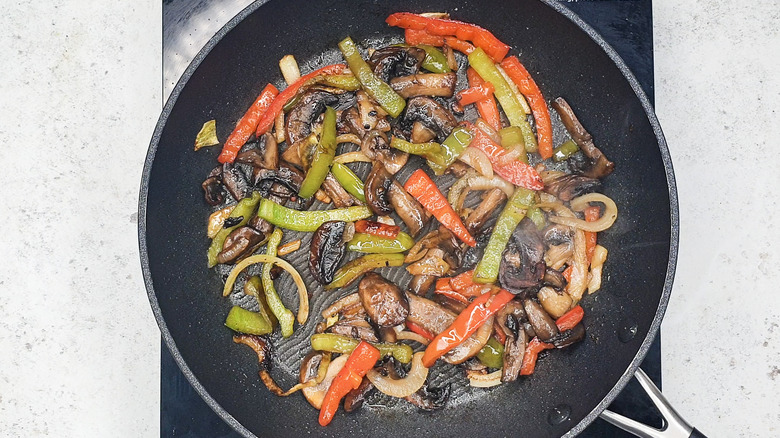 Cooked onion, pepper and mushrooms