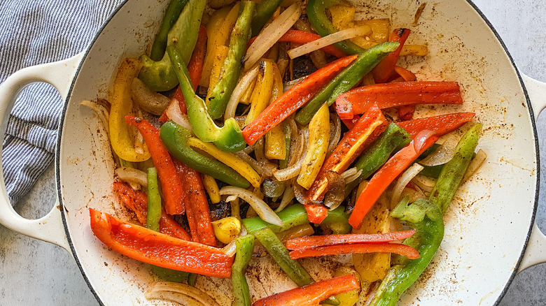 pepper strips in pan