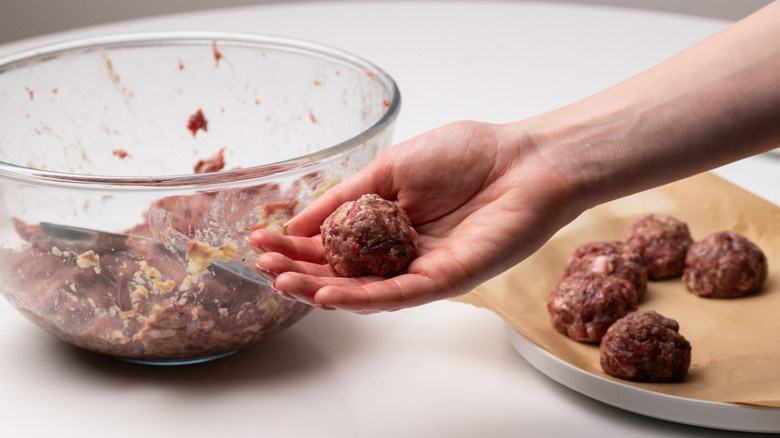 Rolling venison meatballs