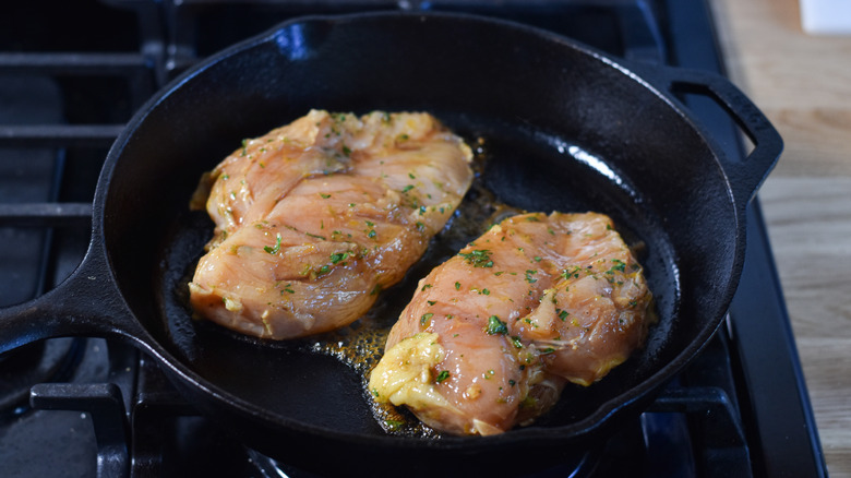 searing chicken breasts in pan