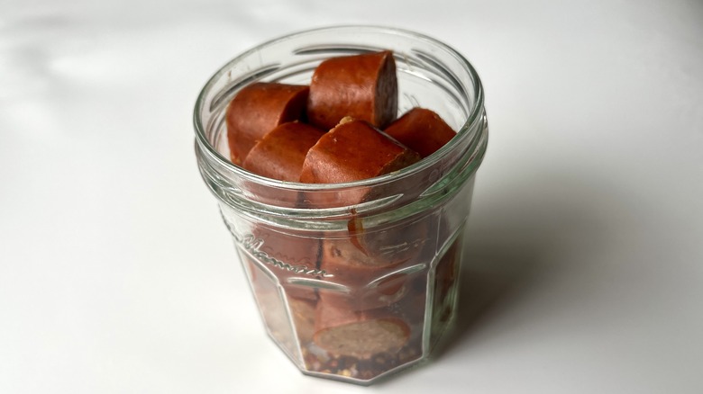 sausage chunks in glass jar