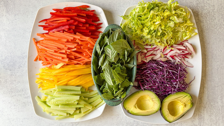 various chopped vegetables and herbs