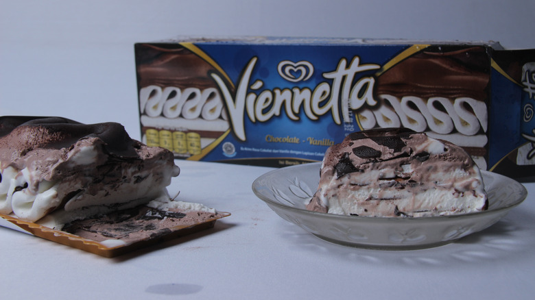 viennetta on a plate in front of package