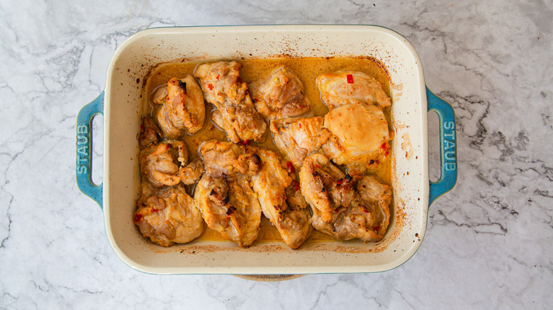 Baked chicken in baking dish