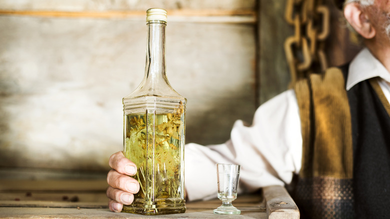 Bottle of homemade Aquavit 