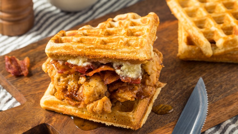 Waffle breakfast sandwich