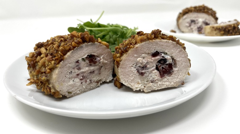 sliced walnut chicken roulade