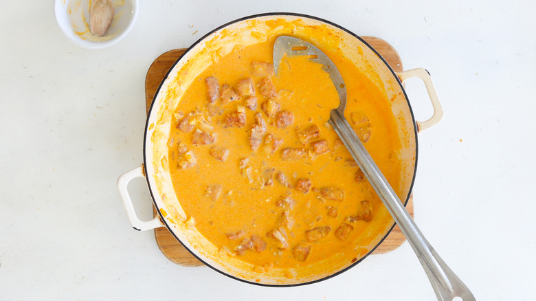 pork paprikash in a pan