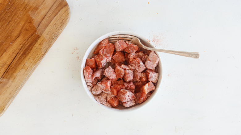 pork chunks tossed in seasoned flour