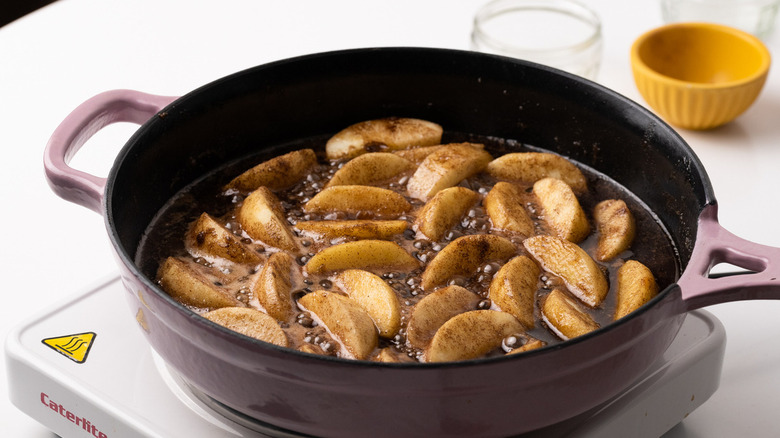 spiced apple slices in skillet