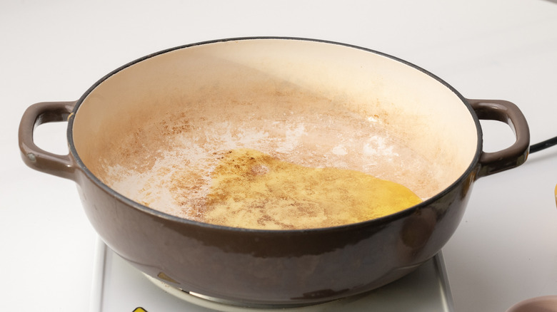 oil heating in a pan