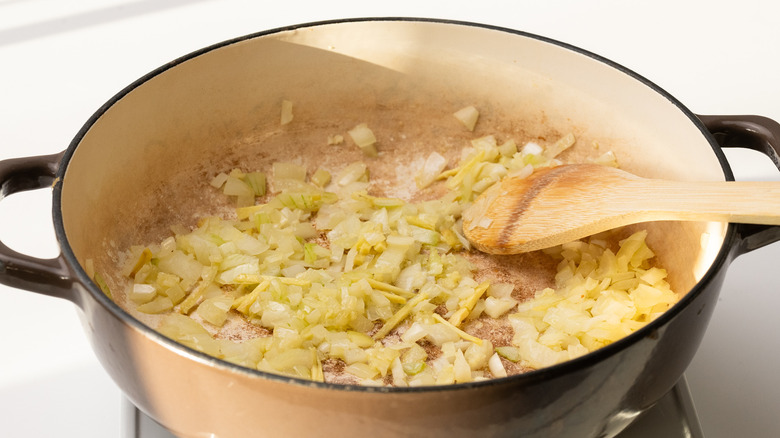 Sauteing onions, garlic, and ginger