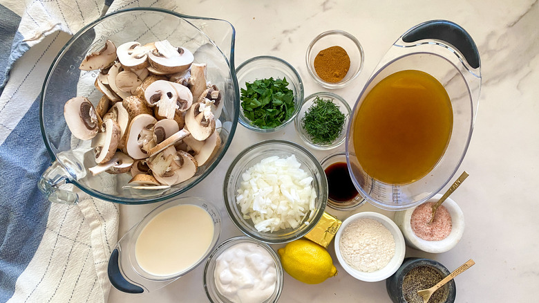 Hungarian soup ingredients in measuring bowls