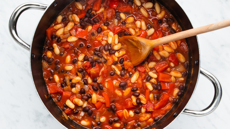 warming bean stew in pot 