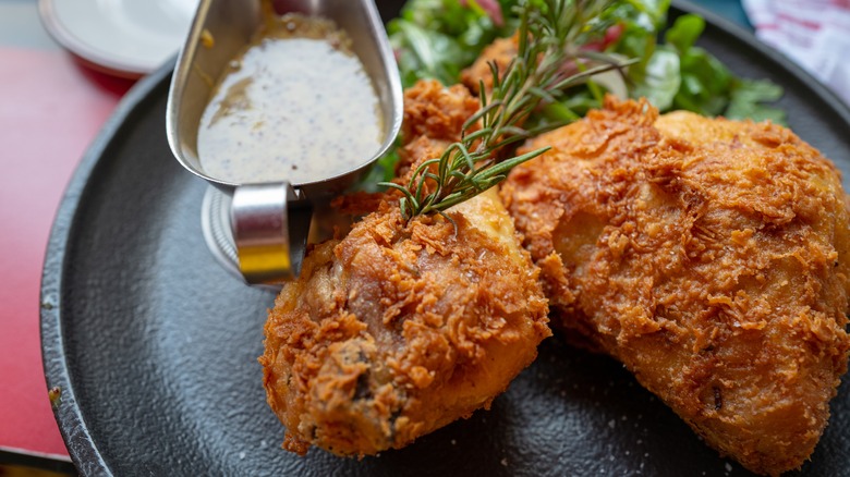 Fried chicken with greens