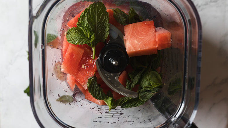 Watermelon and mint in a blender