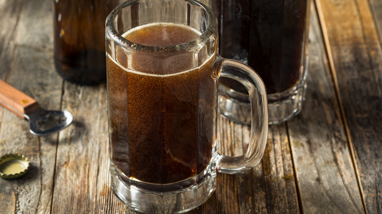 root beer in a glass mug