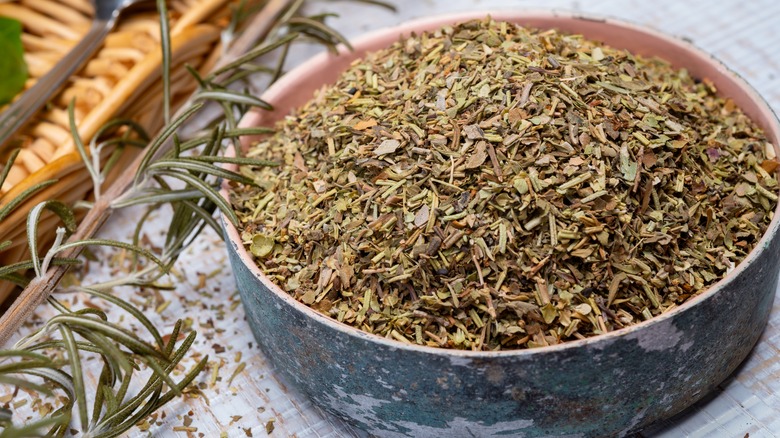 Bowl of dried green spices