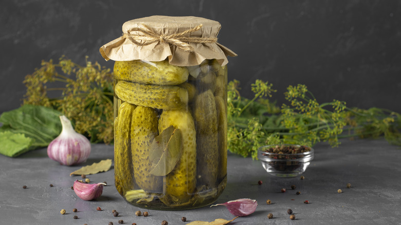 Jar of pickles with paper top