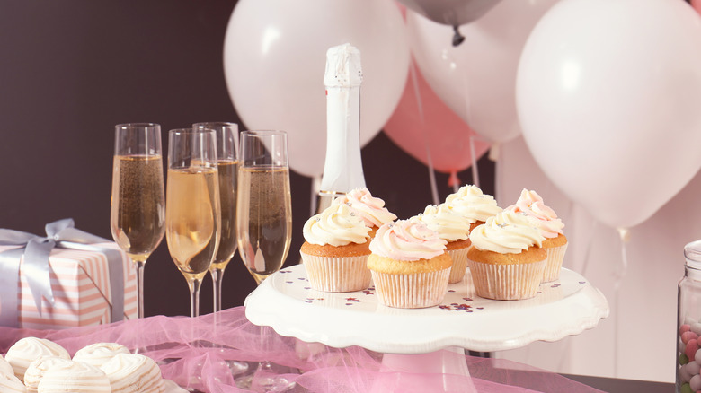 Champagne cupcakes and balloons