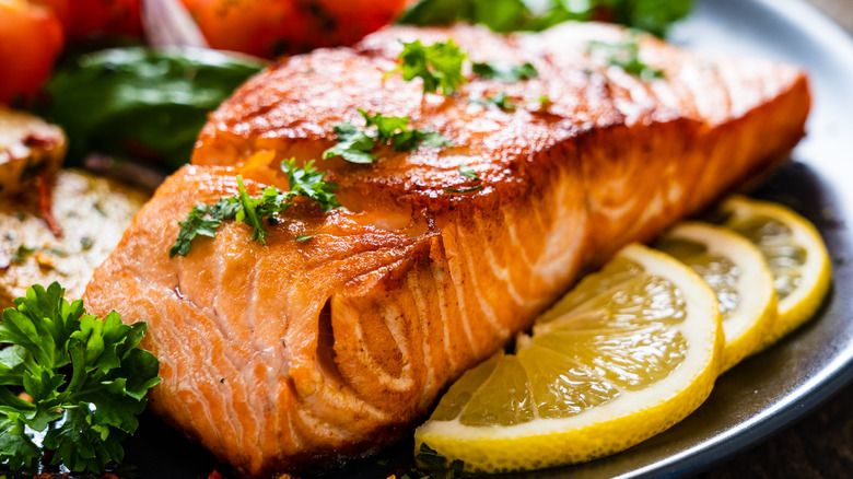 salmon steak on a plate