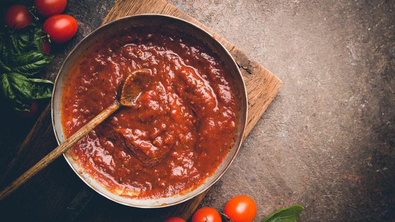 tomato red sauce in pot
