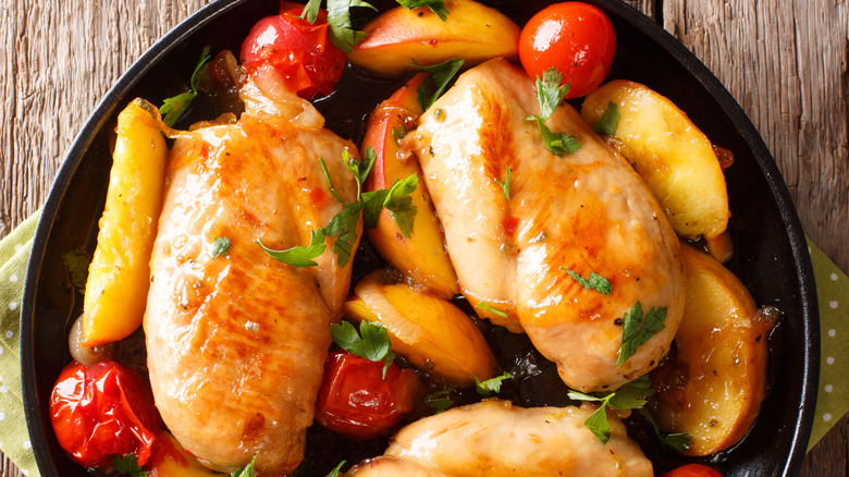 Chicken with peach glaze