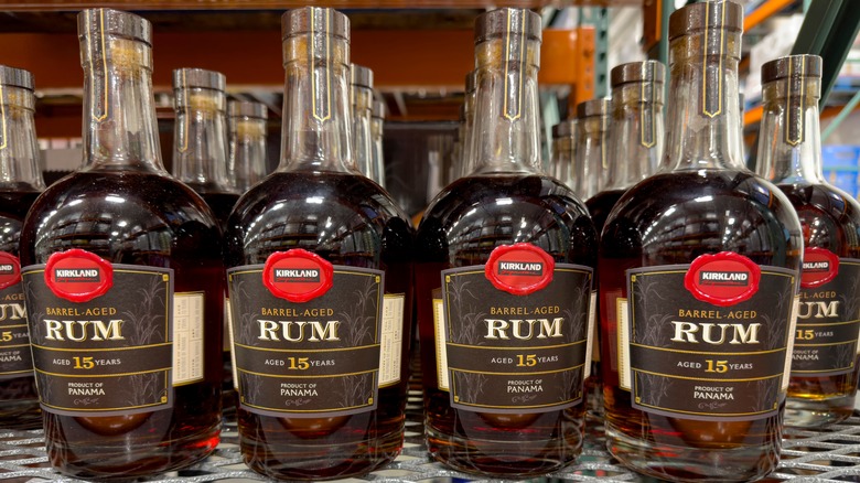 Kirkland Signature rum on shelves at Costco