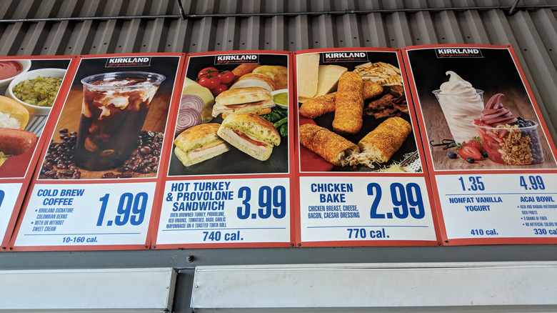 Sandwich items on Costco food court menu board