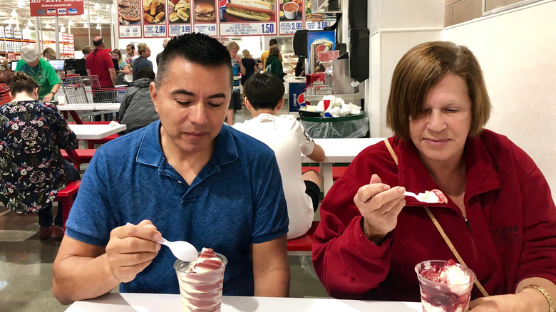 Customers eating ice cream at Costco food court