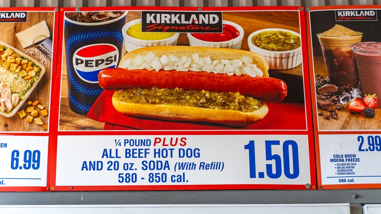 Hot dog menu sign at Costco's food court