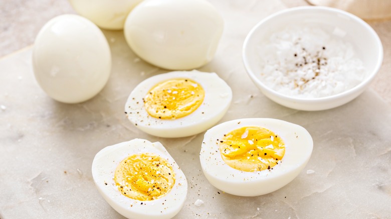 boiled eggs with salt and pepper