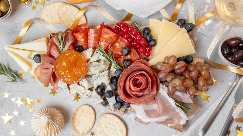 holiday cheese board with accoutrements