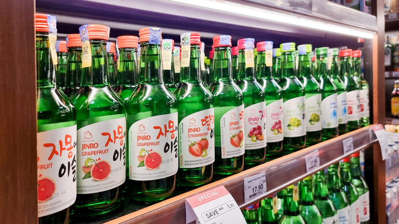 Jinro soju bottles on shelf