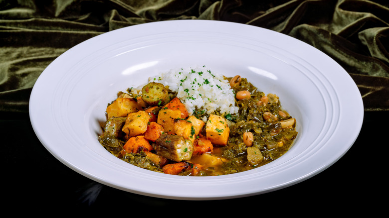 green gumbo with rice