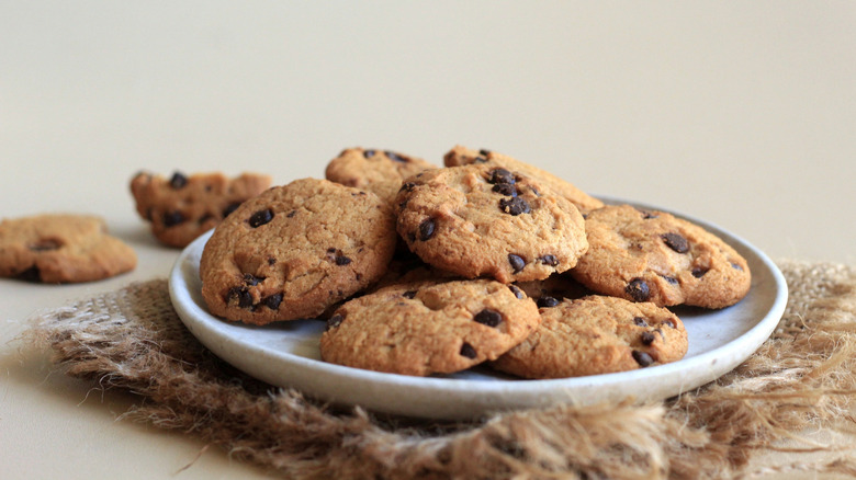 Chocolate chip cookies on plate