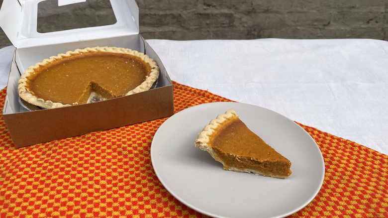 Stop & Shop pumpkin pie and slice on a plate