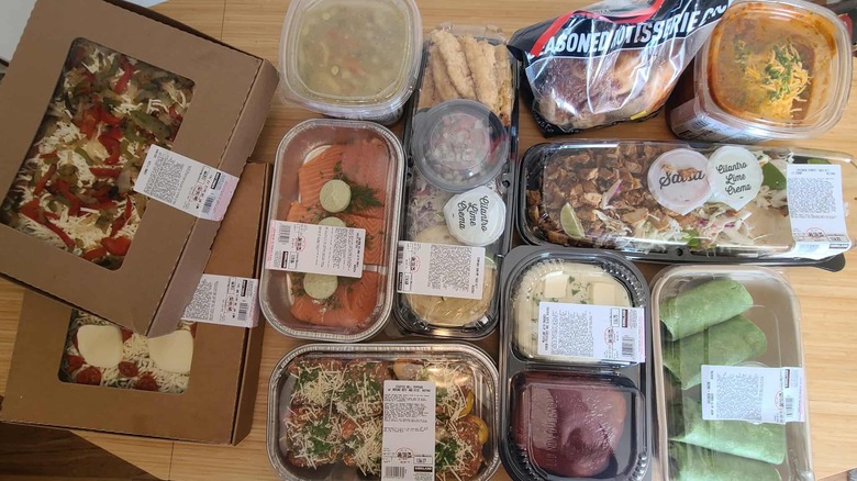 Costco prepared meals laid out on a table