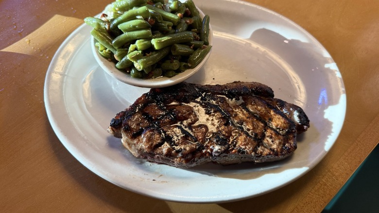 New York Strip steak and green beans from Texas Roadhouse.