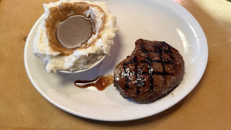 Sirloin steak with mashed potatoes from Texas Roadhouse.