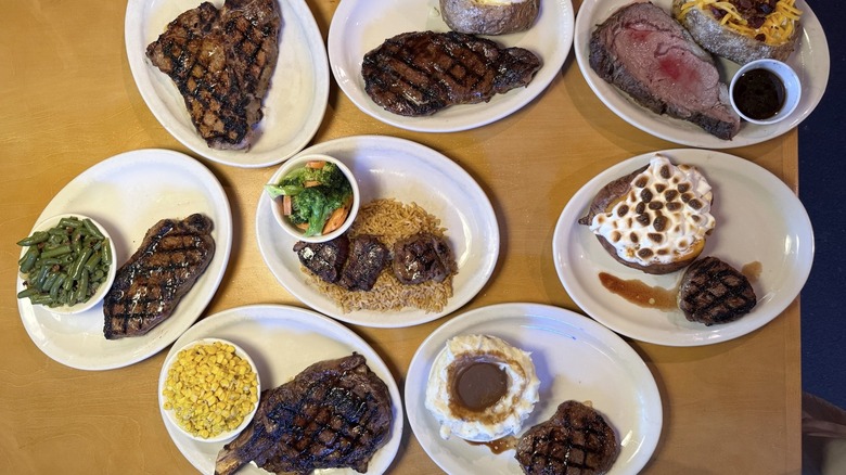 Eight plates of steaks and sides from Texas Roadhouse.